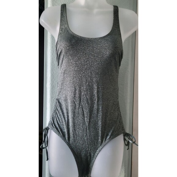 Metallic Side-Cinch One Piece Swimsuit Green Sz S - Picture 3 of 7